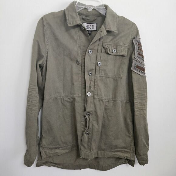 BKE Button Up Shirt Jacket Women's XS Embellished Relaxed Fit Military Combat - Picture 1 of 11